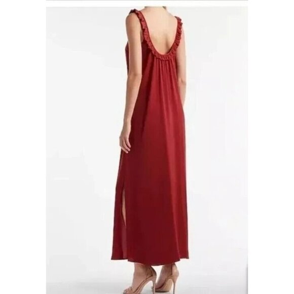 NEW EXPRESS Maxi Slip Dress Large Sliy Rust Ruffle Straps NWT‎ $98 - Picture 3 of 14